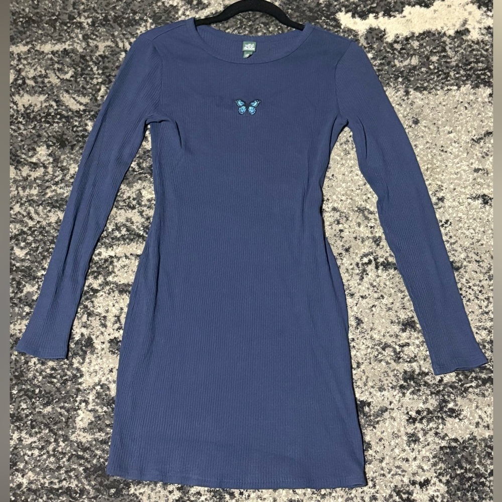 Wild Fable Navy Blue Long Sleeve Dress with Butterfly Detail Size M